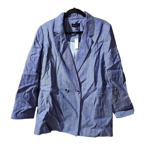 TALBOTS Blue Chambray Linen Cotton Double Breasted Jacket NWT - Size 16 - Picture 1 of 8